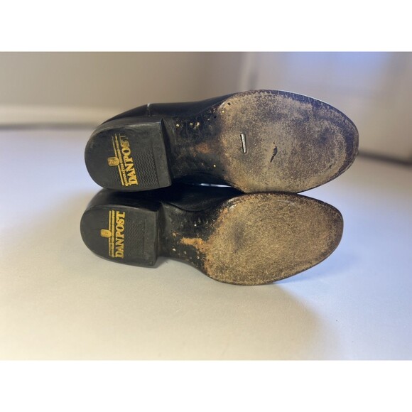 Dan Post Black Leather Western Cowboy Boots- 9 EW Made in Mexico - Picture 11 of 16